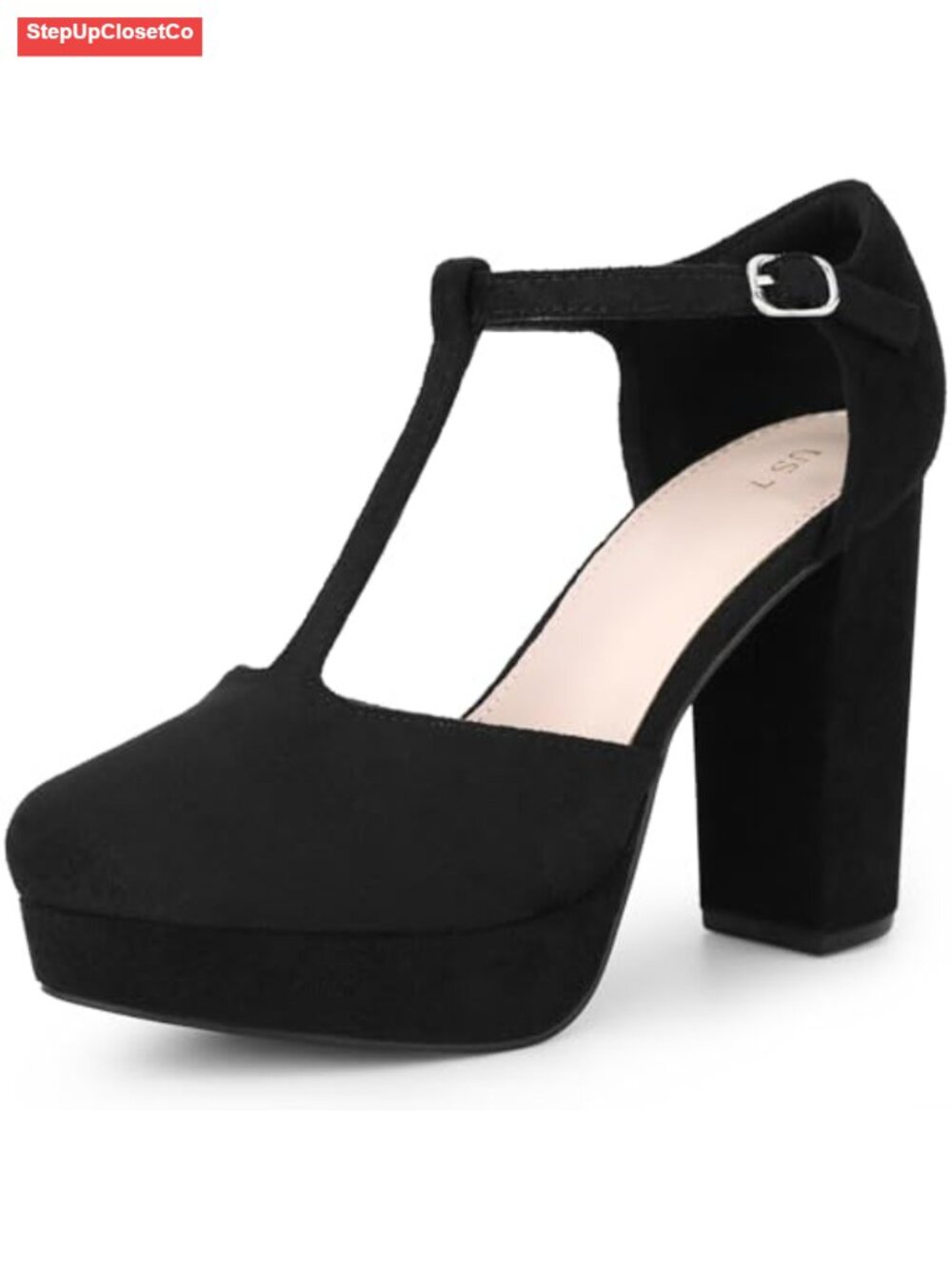 Faux Suede Chunky Platform Mary Jane T-Strap Pump